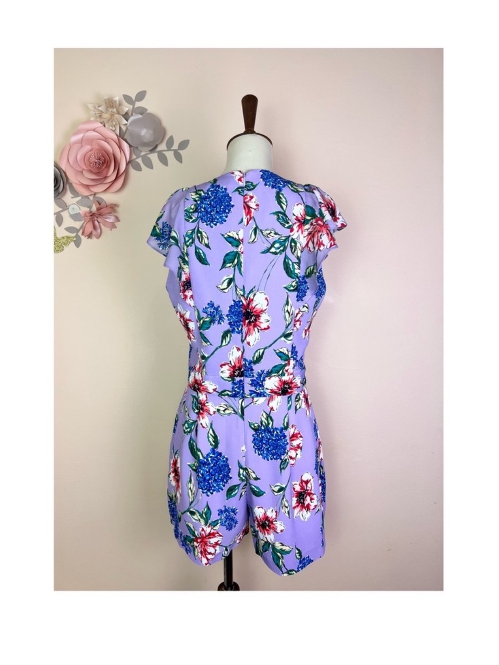 New! Parker Ana Floral Romper Purple Blue Red Flutter Sleeve V-Neck - Picture 7 of 8